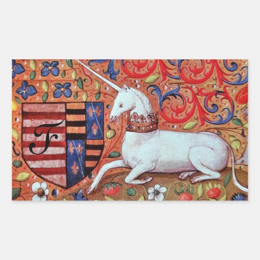 UNICORN OLD BROWN PARCHMENT MONOGRAM RECHTHOEKIGE STICKER (Voorkant)