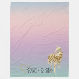 Unicorn Ombre Gold Glitter Heart Fleece Deken