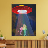 Unicorn onder UFO-regenboogstraal bij nacht, ZKoA Canvas Afdruk (Insitu (Woonkamer))