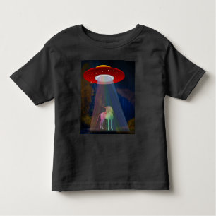 Unicorn onder UFO-regenboogstraal bij nacht, ZKoA Kinder Shirts