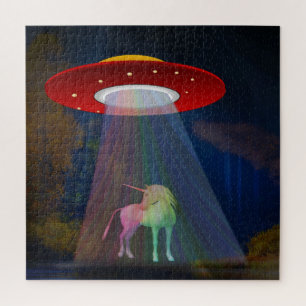 Unicorn onder UFO-regenboogstraal bij nacht, ZKoA Legpuzzel