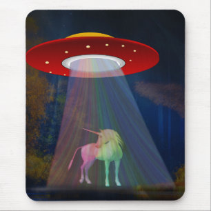Unicorn onder UFO-regenboogstraal bij nacht, ZKoA Muismat