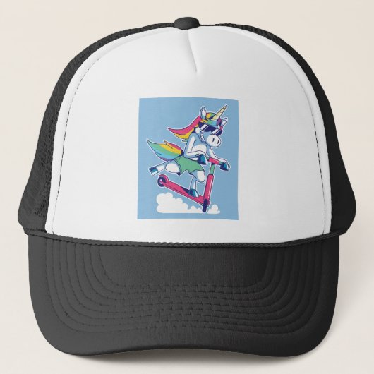 Unicorn op een scooter trucker pet (Voorkant)