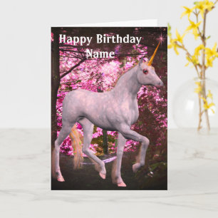Unicorn op Forest Path Personalized Birthday Kaart