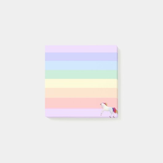 Unicorn op pasteelregenboogstrips post-it® notes (Voorkant)