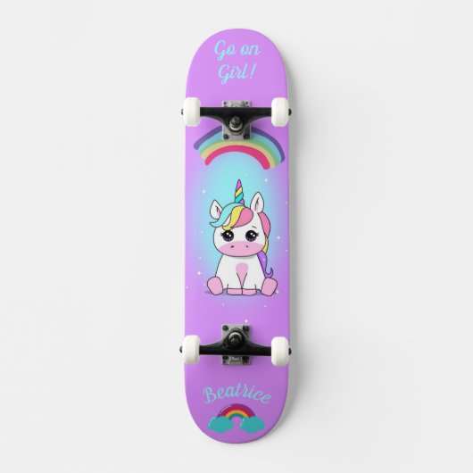 Unicorn op skateboard met persoonlijke onderschrif (Voorkant)