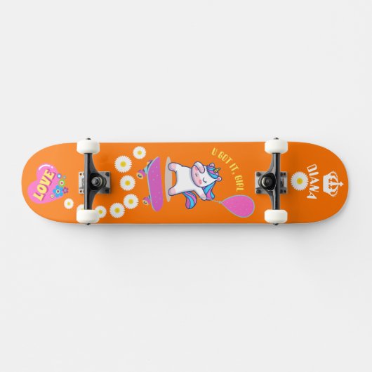 Unicorn op skateboard met persoonlijke onderschrif (Horizontaal)