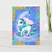Unicorn over Moon Blue Birthday Kaart (Voorkant)