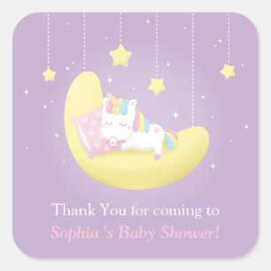 Unicorn over Moon Hartelijk dank Baby shower Stick Vierkante Sticker