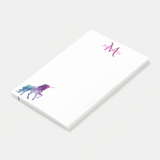 Unicorn paars, monogrammen post-it® notes (Schuin)