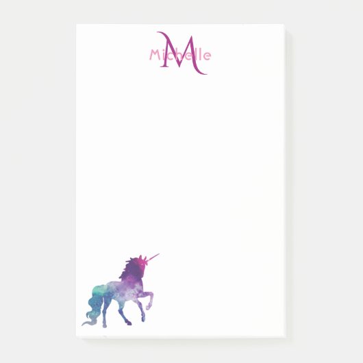 Unicorn paars, monogrammen post-it® notes (Voorkant)
