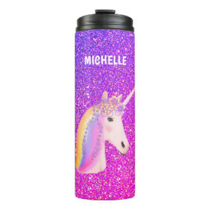 Unicorn Paars roze glitter Personeelsformatie Thermosbeker