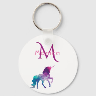 Unicorn paars roze, monogrammen sleutelhanger