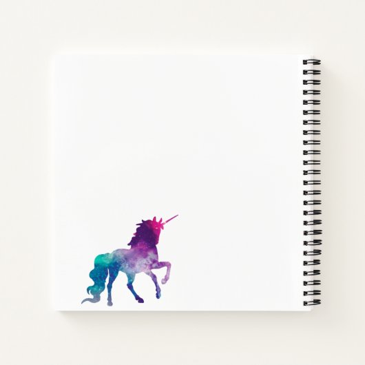 Unicorn paars roze witte monogram script notitieboek (Achterkant)