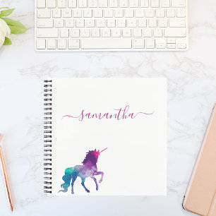 Unicorn paars roze witte monogram script notitieboek