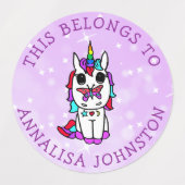 Unicorn Paarse Butterfly School Labels (Design 2)
