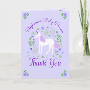 Unicorn Paarse gepersonaliseerde Baby shower dank Bedankkaart