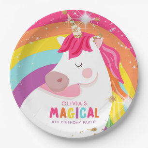 Unicorn Paper Borden Roze regenboogdag Papieren Bordje