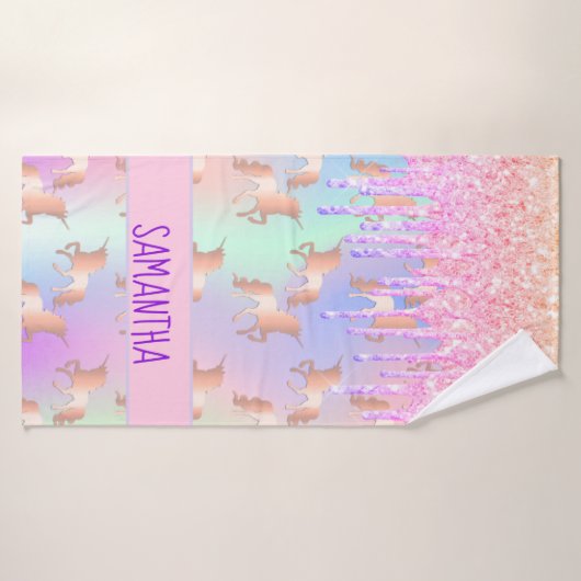 Unicorn parties scintillant goutte arc-en-ciel ros (Serviette de bain)