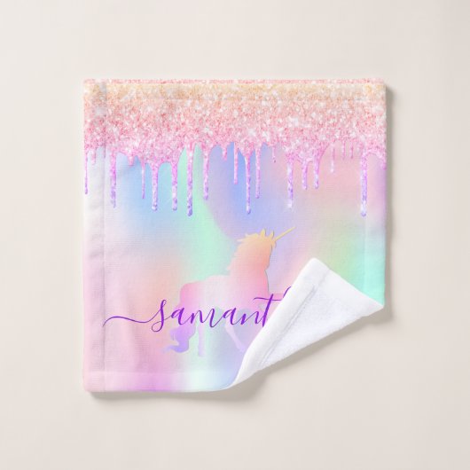 Unicorn parties scintillant goutte le nom arc-en-c (Gant de toilette)