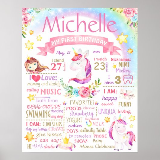 Unicorn Party Birthday-bord Poster (Voorkant)
