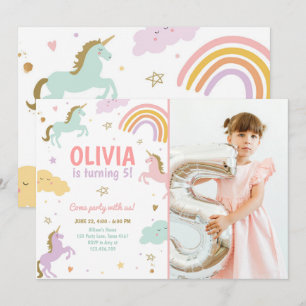 Unicorn Party Magical Rainbow Unicorn Birthday Inv Kaart
