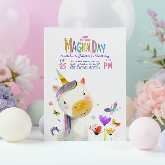 Unicorn Party Magique Anniversaire Invitations