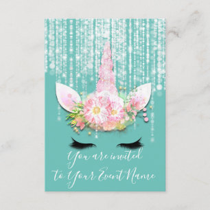 Unicorn Party roze 1th 2th 16th Birthday Party Kaart