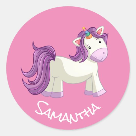Unicorn Party roze klassieke Round Sticker (Voorkant)