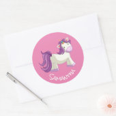 Unicorn Party roze klassieke Round Sticker (Envelop)