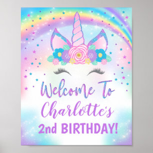 Unicorn Party Welkome Sign Decorations Poster