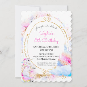 Unicorn Pastel Princess Birthday Party Invitation Kaart