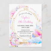 Unicorn Pastel Princess Birthday Party Invitation Uitnodiging Briefkaart (Voorkant)