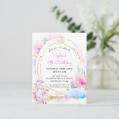 Unicorn Pastel Princess Birthday Party Invitation Uitnodiging Briefkaart (Staand voorkant)