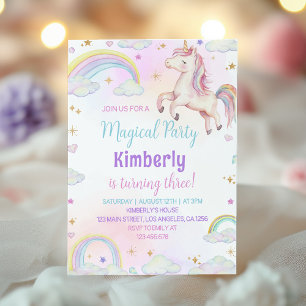 Unicorn Pastel Rainbow Invitation d'anniversaire