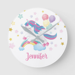 Unicorn Pastel Rainbow Persoonlijke naam Cute Ronde Klok