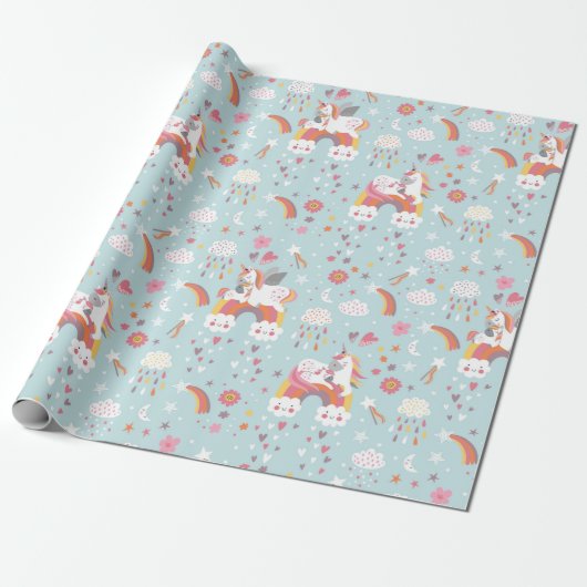 Unicorn Pattern Wrapping Paper Cadeaupapier (Uitgerold)