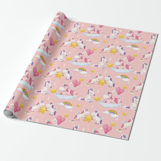 Unicorn Pattern Wrapping Paper Cadeaupapier (Uitgerold)