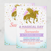 Unicorn Pegasus Gold Invitation Kaart (Voorkant / Achterkant)