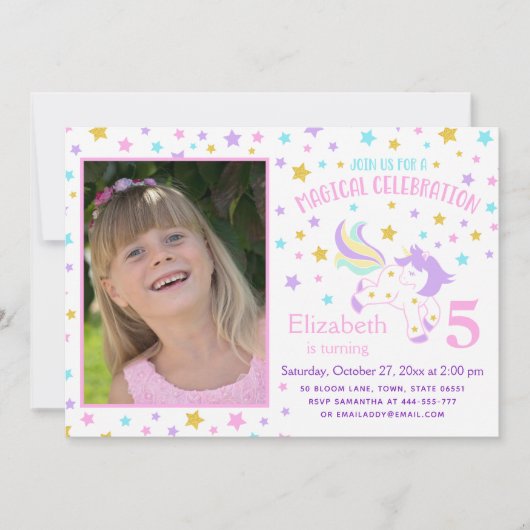 Unicorn Photo Anniversaire Invitation (Devant)