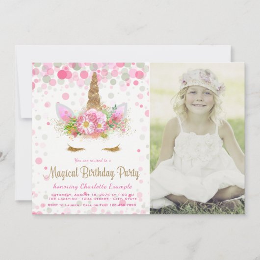 Unicorn Photo Unicorn Invitations de fête d'annive (Devant)