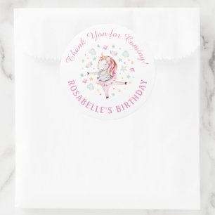 Unicorn Pink Ballerina Birthday Party Hartelijk da Ronde Sticker