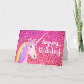 Unicorn Pink Glitter Birthday Greeting Kaart (Voorkant)