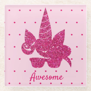 Unicorn Pink Glitter Cute Girly Kinder Glazen Onderzetter