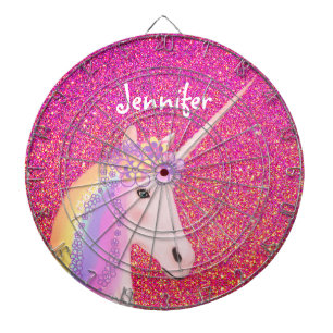 Unicorn Pink Glitter Fantasy Girls, gepersonalisee Dartbord