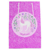 Unicorn Pink Glitter Persoonlijke naam Medium Cadeauzakje (Achterkant)