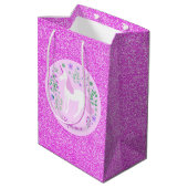 Unicorn Pink Glitter Persoonlijke naam Medium Cadeauzakje (Achterkant Gekanteld)