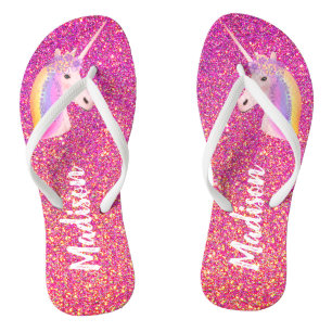 Unicorn Pink Glitter Sparkles Gepersonaliseerd Teenslippers
