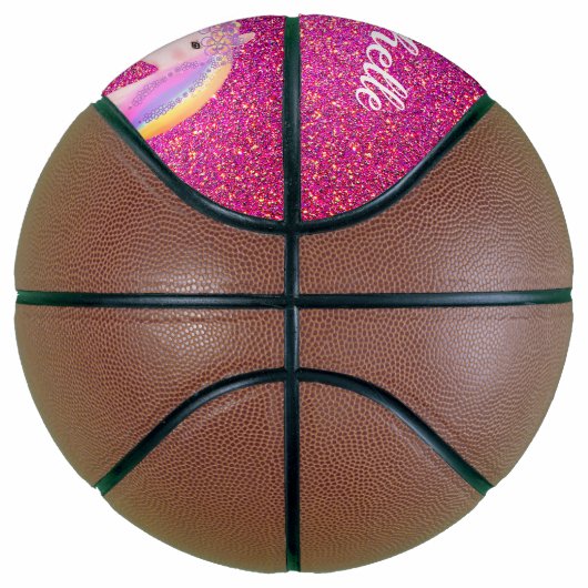 Uniçorn Pink Glitter Sparkles Girly Personalized Basketbal (Rechts)