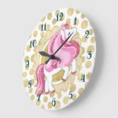 Unicorn Pink Gold Cute Fantasy Grote Klok (Hoek)